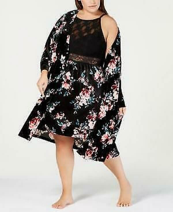 Women’s Plus Size Printed Velvet Wrap Robe