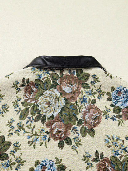 Floral Print Contrast Collar Zip-Up Jacket