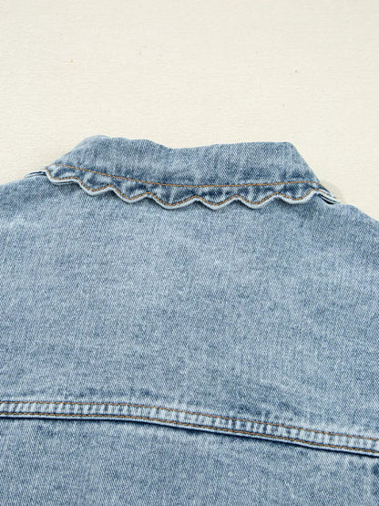 Scallop Trim Pocket Denim Jacket