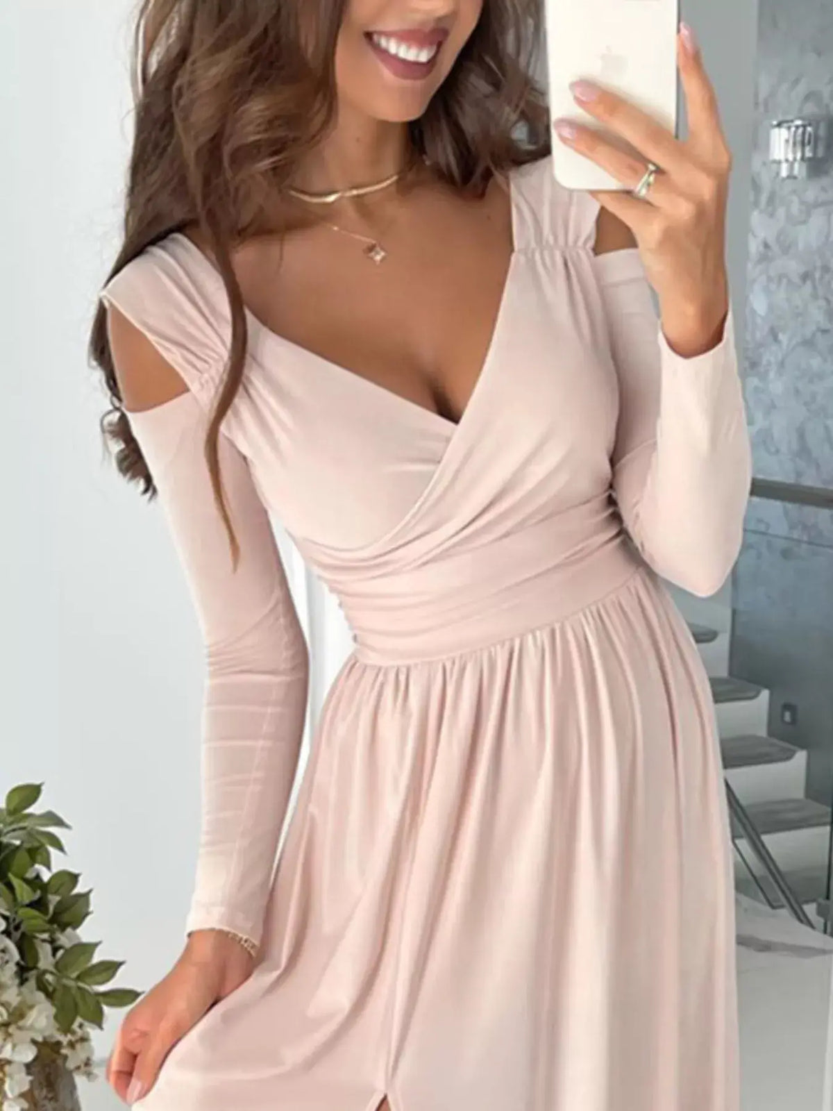 Slit Surplice Cold-Shoulder Maxi Dress