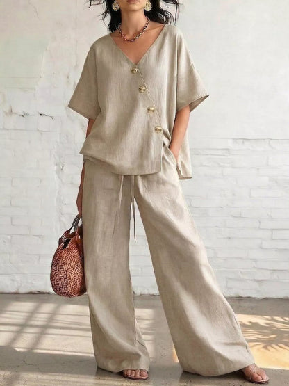 Plus Size Surplice Wide-Leg Pants Set