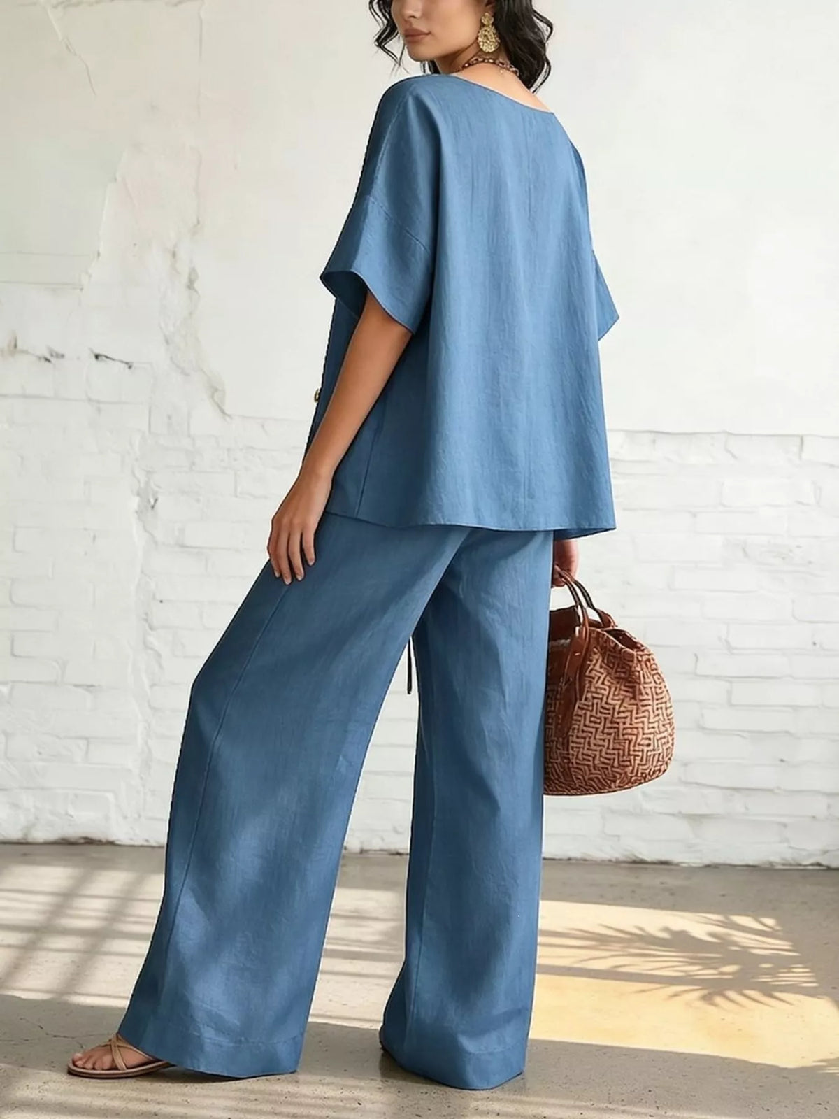 Plus Size Surplice Wide-Leg Pants Set