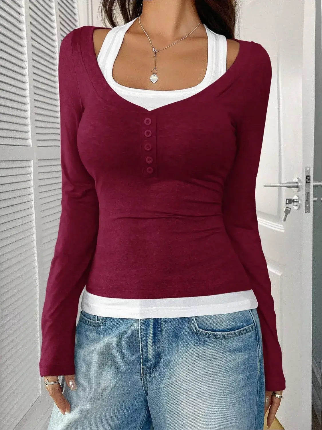 Contrast Long-Sleeve Two-Piece T-Shirt