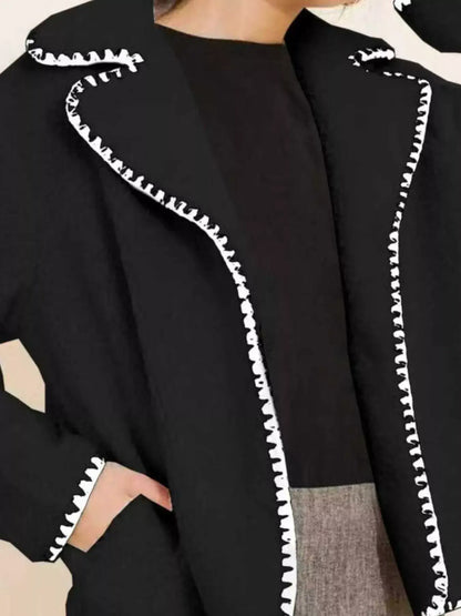 Sherpa Contrast-Trim Button-Up Outerwear