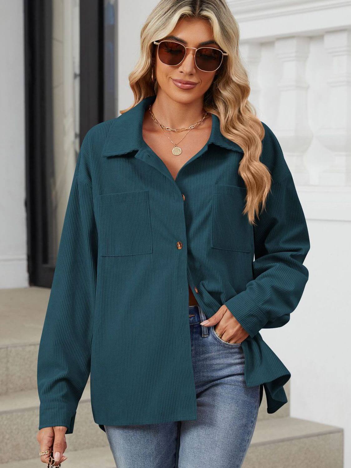 Button-Up Dropped-Shoulder Outerwear