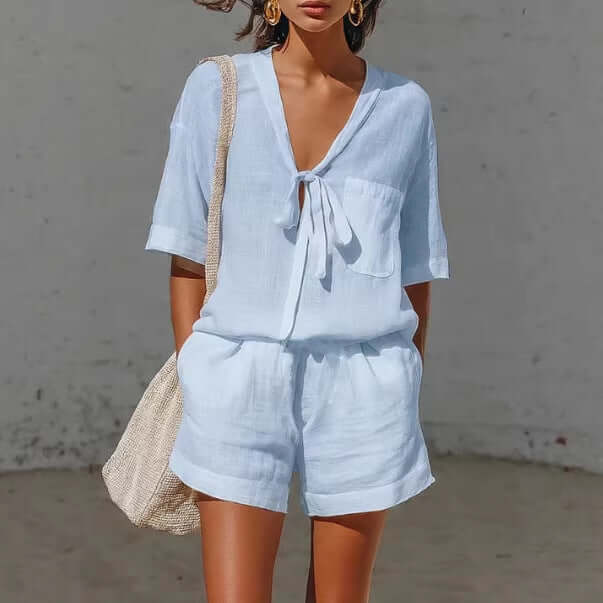 Women's Lace-Up Shirt & Shorts Set