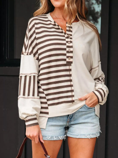 Stripe Color Block Patchwork Oversized Top