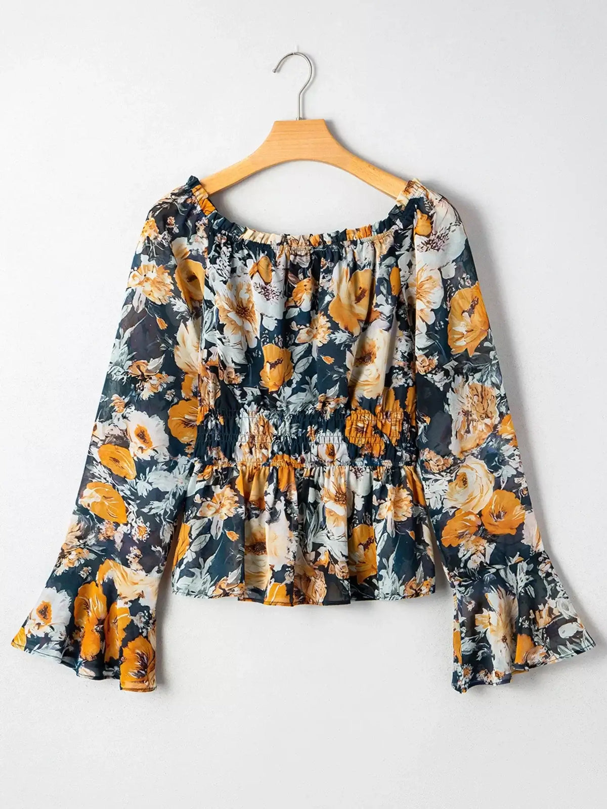 Floral Off-Shoulder Bell Sleeve Peplum Top
