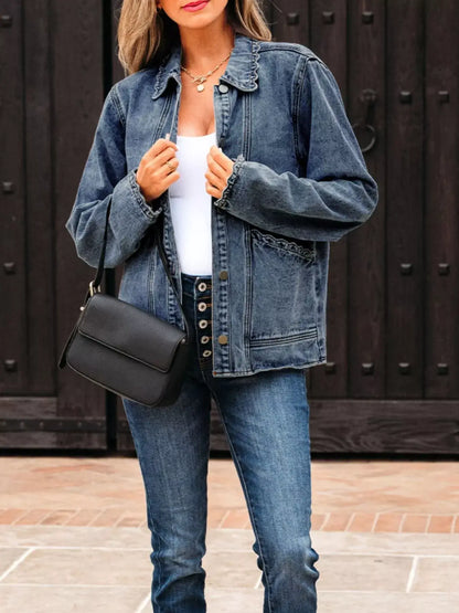 Scallop Trim Pocket Denim Jacket