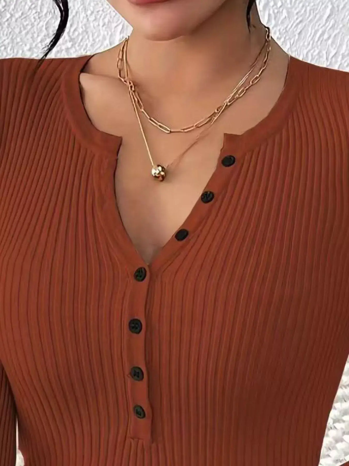Ribbed Knit Button-Front Top