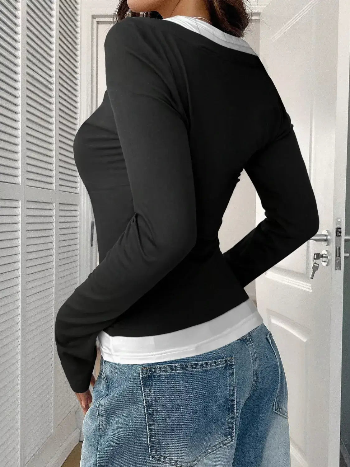 Contrast Long-Sleeve Two-Piece T-Shirt