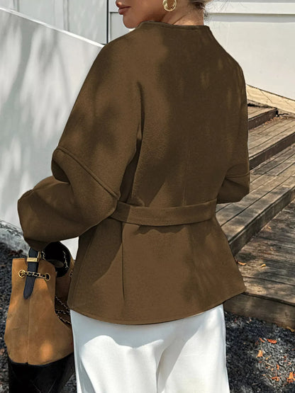 Surplice Tie-Belt Dropped-Shoulder Outerwear
