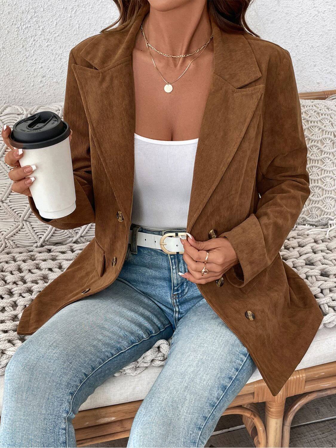Perfee Pocket Flap Lapel Outerwear