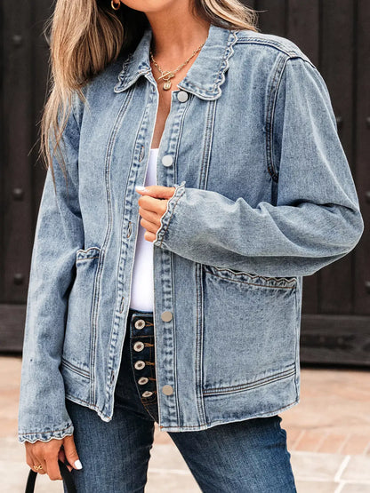 Scallop Trim Pocket Denim Jacket