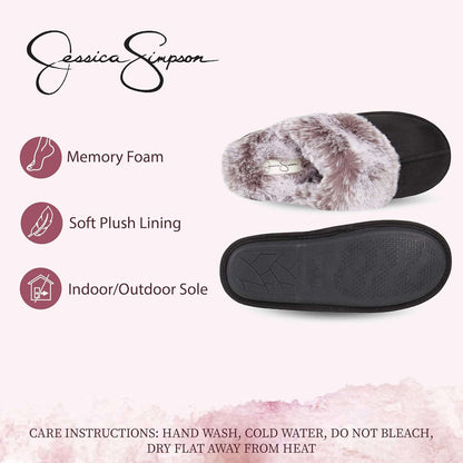 Womens Comfy Faux Fur House Slipper Scuff Memory Foam Slip on Anti-Skid Soleslipper