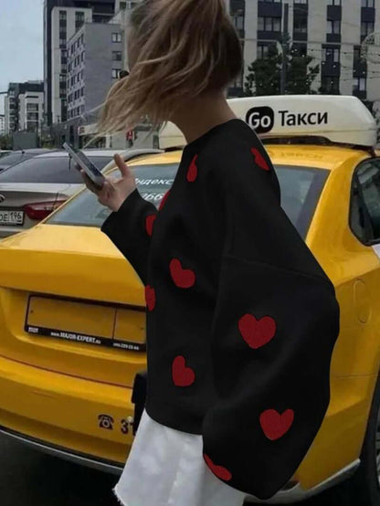 Printed Heart Knitted Sweater
