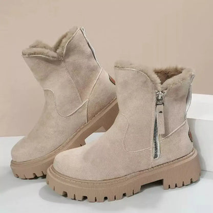 Fuzzy Lined Ankle Boots with Zipper
