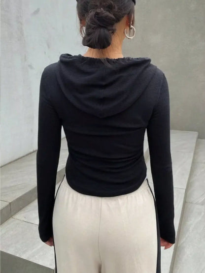 Ribbed Drawstring Zip Top
