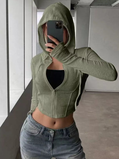 Ribbed Drawstring Zip Top