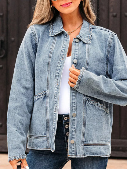 Scallop Trim Pocket Denim Jacket