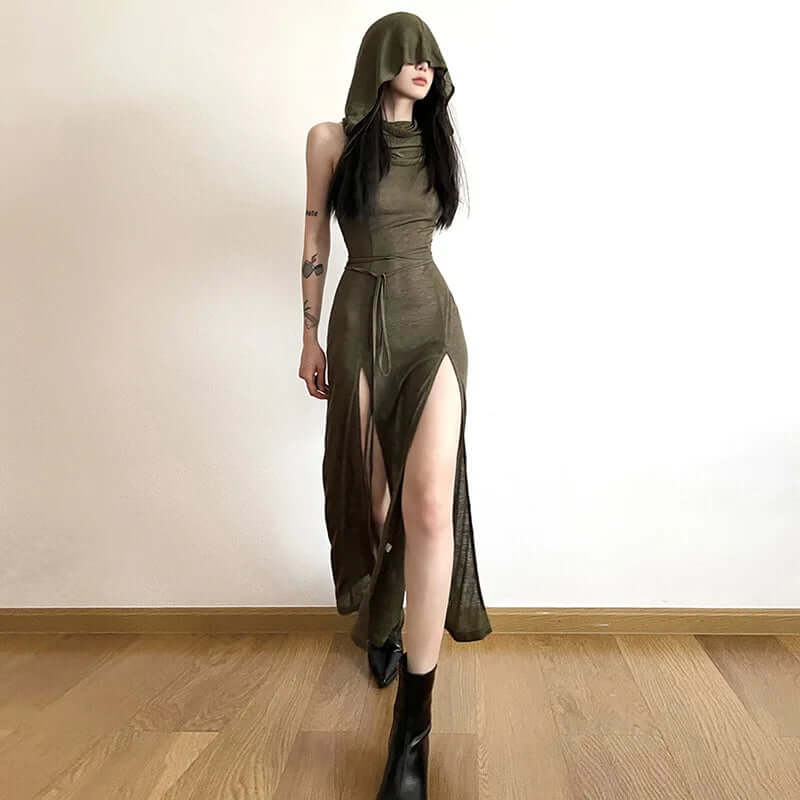 Solid Split-Side Midi Dress for Women