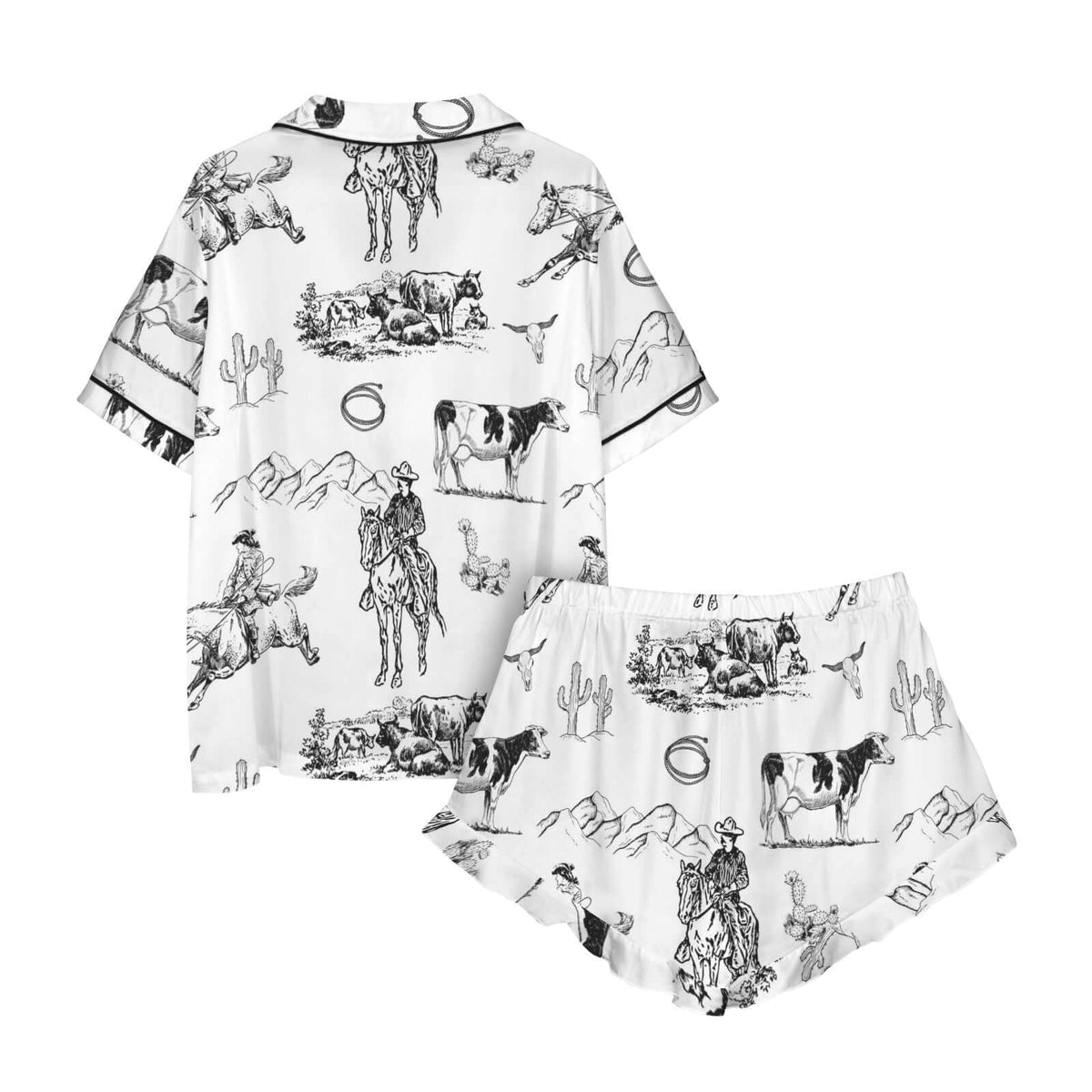 Ruffle Hem Satin Pajama Set