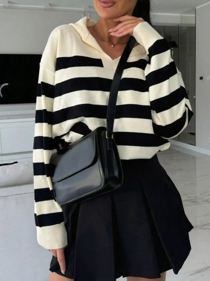 Striped Dropped-Shoulder Knit Top