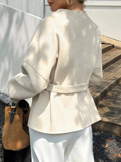 Surplice Tie-Belt Dropped-Shoulder Outerwear