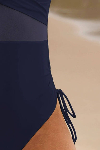 Drawstring Ruched V-Neck One-Piece Swimsuit