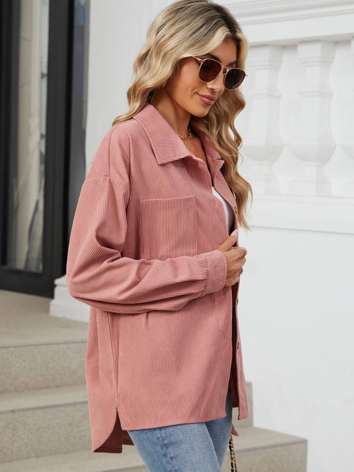 Button-Up Dropped-Shoulder Outerwear