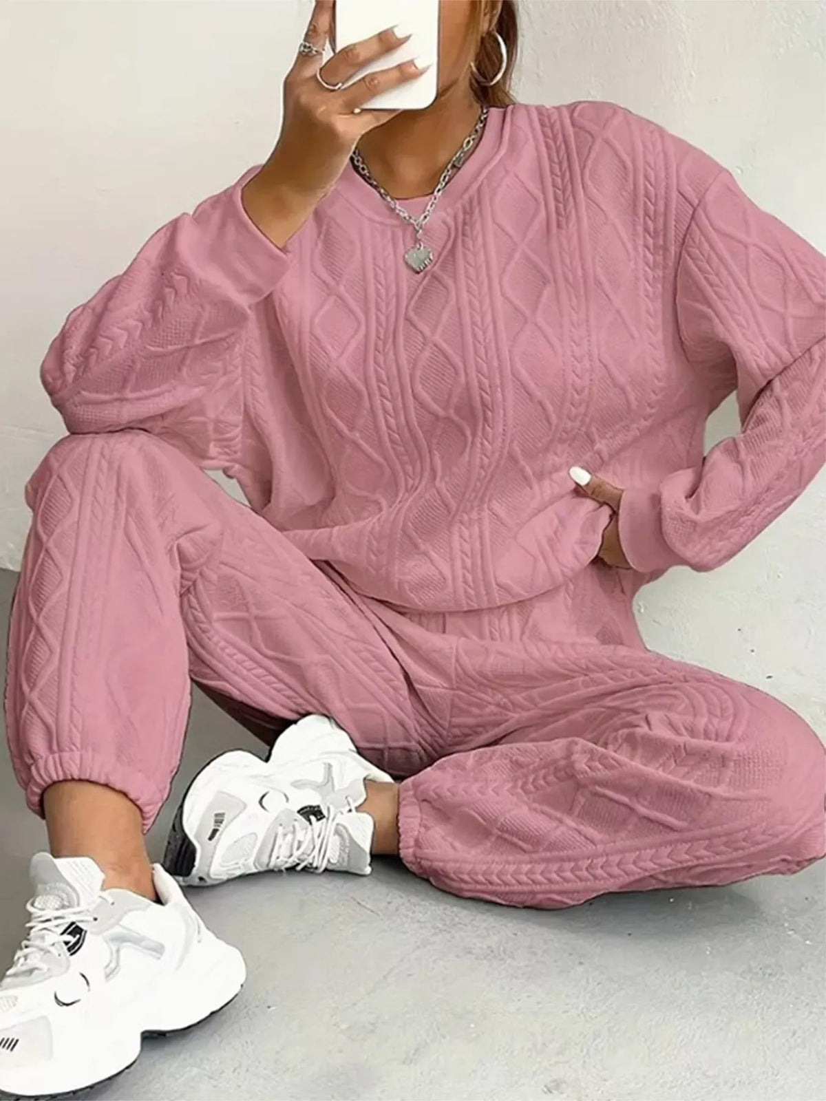 Textured Round Neck Two-Piece Set