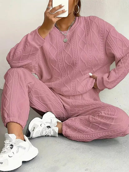 Textured Round Neck Two-Piece Set