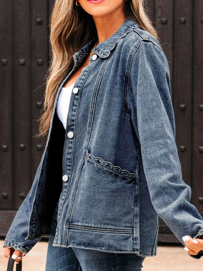 Scallop Trim Pocket Denim Jacket