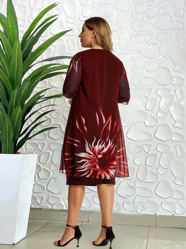 Plus-Size Floral Lace Cape Dress with floral pattern, elegant fit, and stylish design for women's fashion.