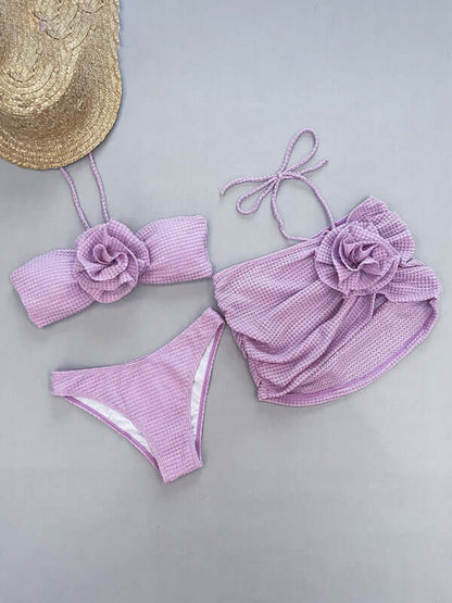 Three-Piece 3D Flower Bikini Set