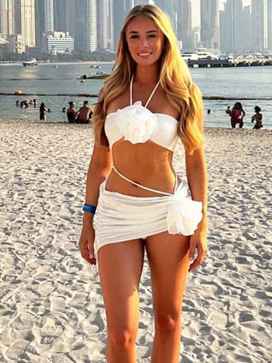 Three-Piece 3D Flower Bikini Set