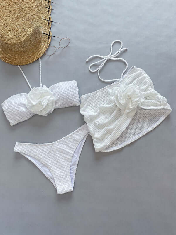Three-Piece 3D Flower Bikini Set