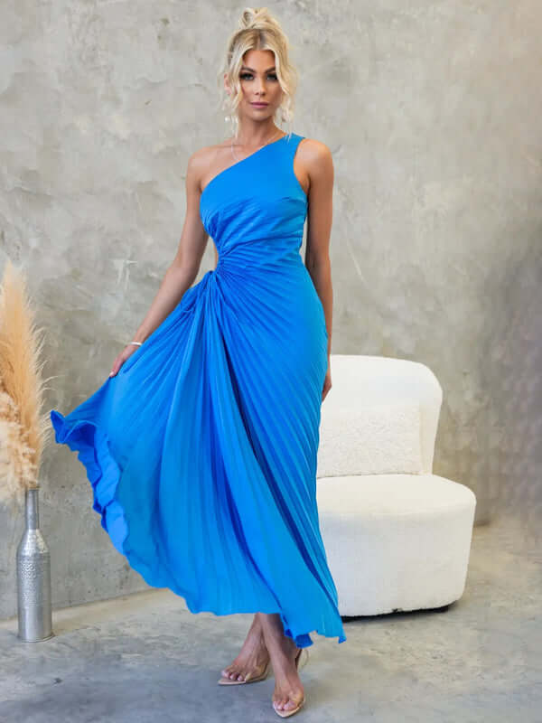 Women’s One-Shoulder Formal Dress in blue, elegant style for womens fashion, perfect for formal events.