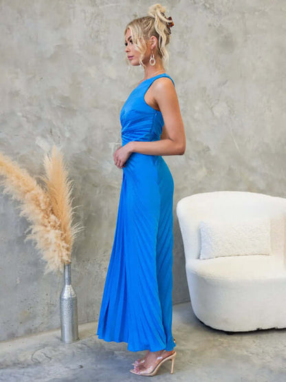 Women’s One-Shoulder Formal Dress in vibrant blue, showcasing a flattering fit perfect for elegant womens fashion.