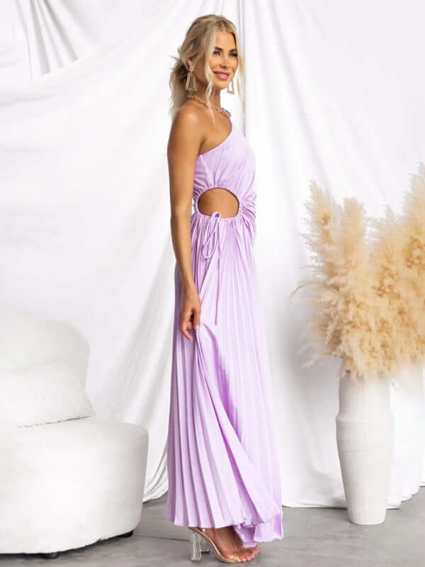 Women’s One-Shoulder Formal Dress in lilac, elegant fit and style perfect for womens fashion and formal events.