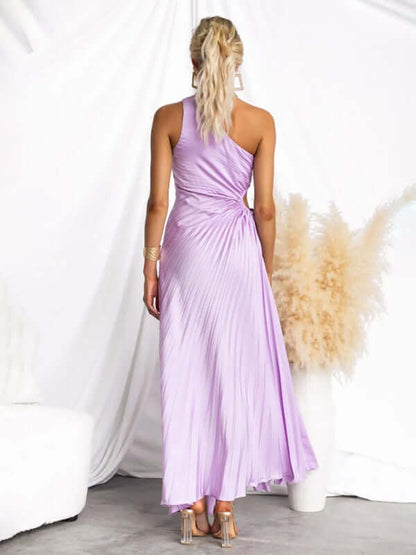 Women’s One-Shoulder Formal Dress in lavender, showcasing elegant draping and a sleek silhouette for women's fashion.