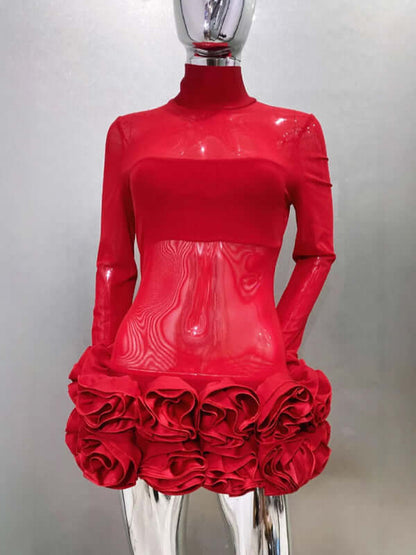 Sheer Mesh Floral Mini Party Dress