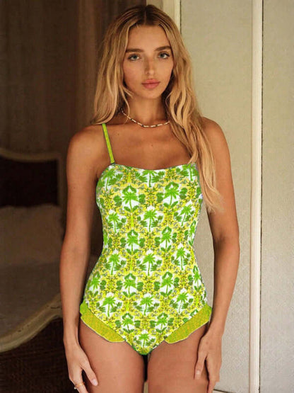 Coconut Tree Printed One-Piece Swimsuit