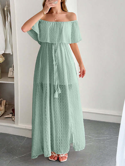 Elegant Strapless Waisted Maxi Dress in mint green, perfect for womens fashion and summer outings, featuring a flowing fit.