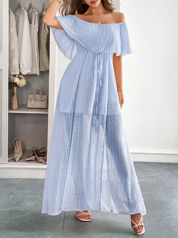 Elegant Strapless Waisted Maxi Dress in sky blue, perfect for womens fashion, featuring a flowing fit and feminine style.
