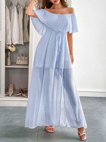 Elegant Strapless Waisted Maxi Dress in sky blue, perfect for womens fashion, featuring a flowing fit and feminine style.