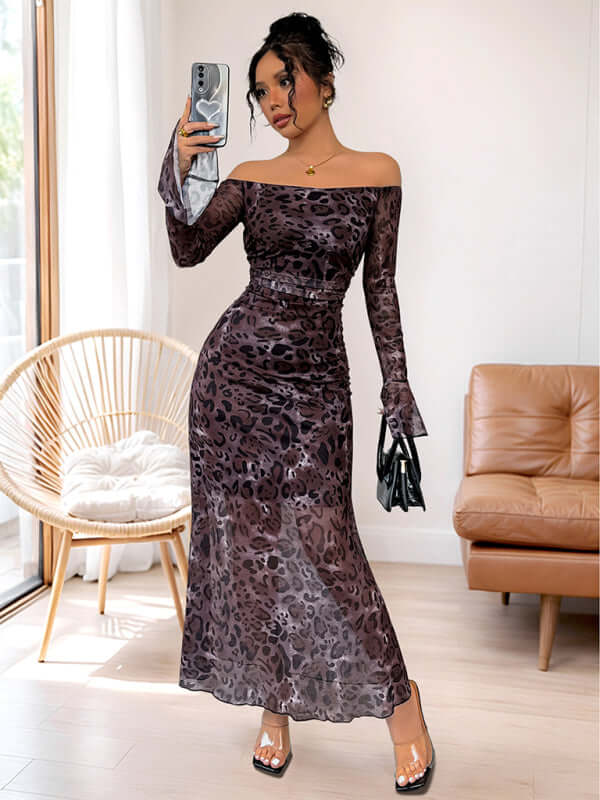 Off-Shoulder Leopard Print Party Dress