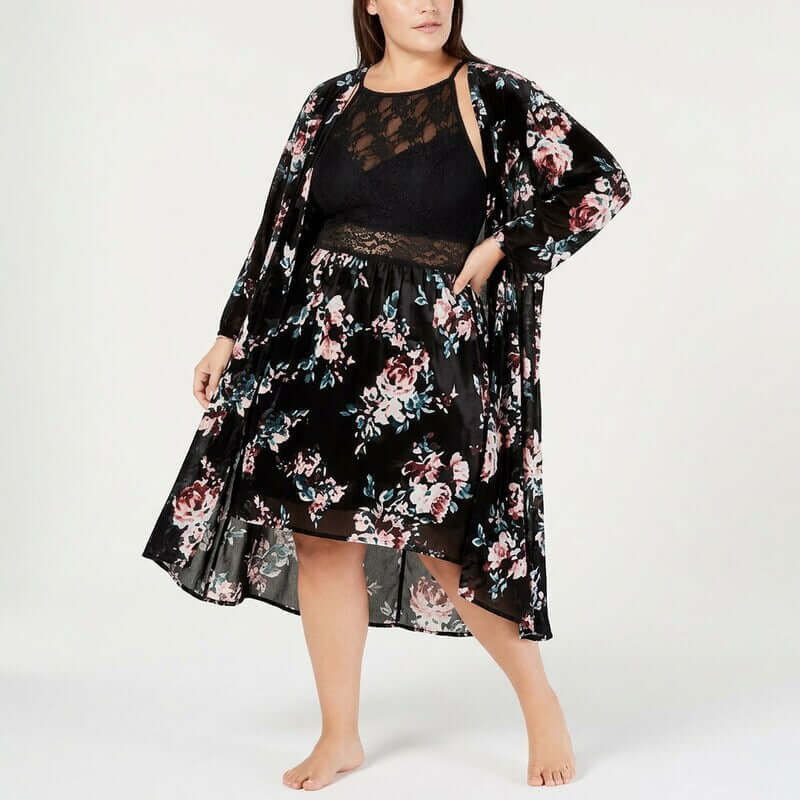 Women’s Plus Size Printed Velvet Wrap Robe
