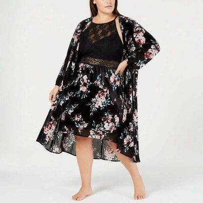 Women’s Plus Size Printed Velvet Wrap Robe