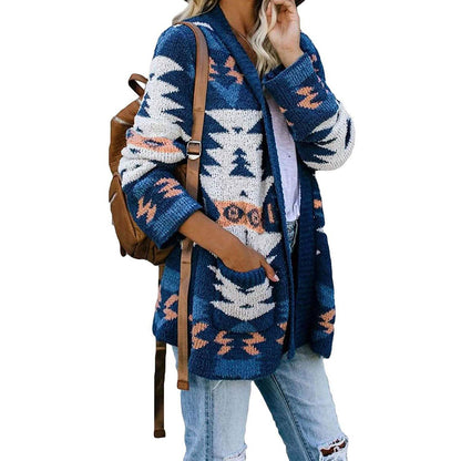 Women’s Aztec Print Open-Front Cardigan Sweater